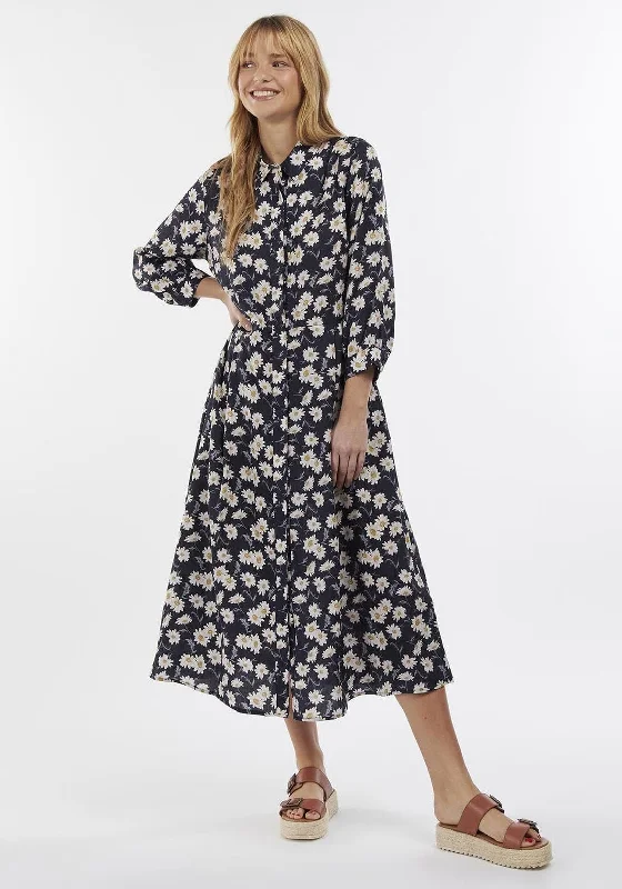 Barbour Womens Cranmoor Daisy Midi Dress, Navy Multi Fashionable Sheer Sleeve Midi Dress