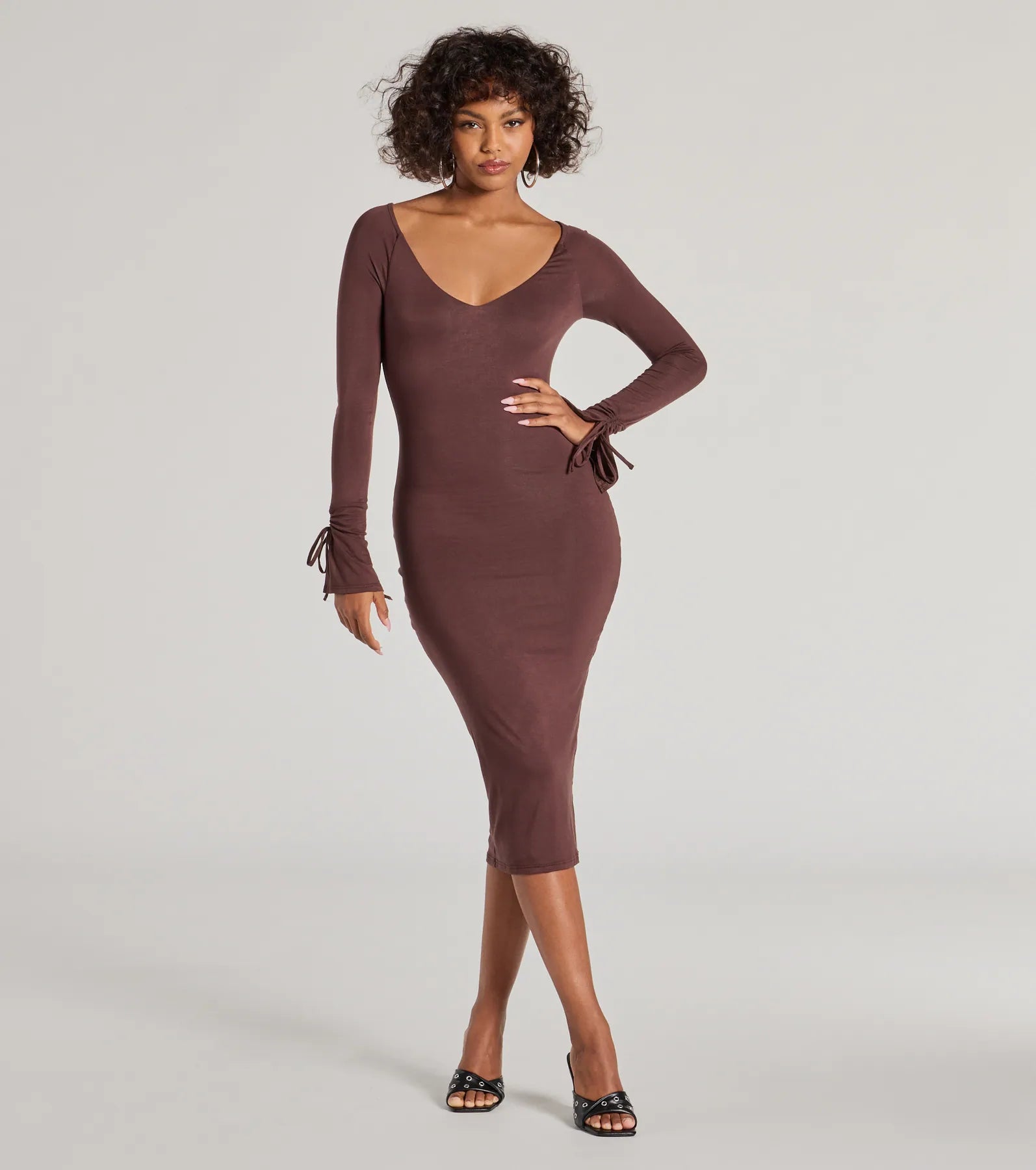 Casual Chic Icon Long Sleeve Knit Midi Dress Comfortable Knitwear Midi Dress