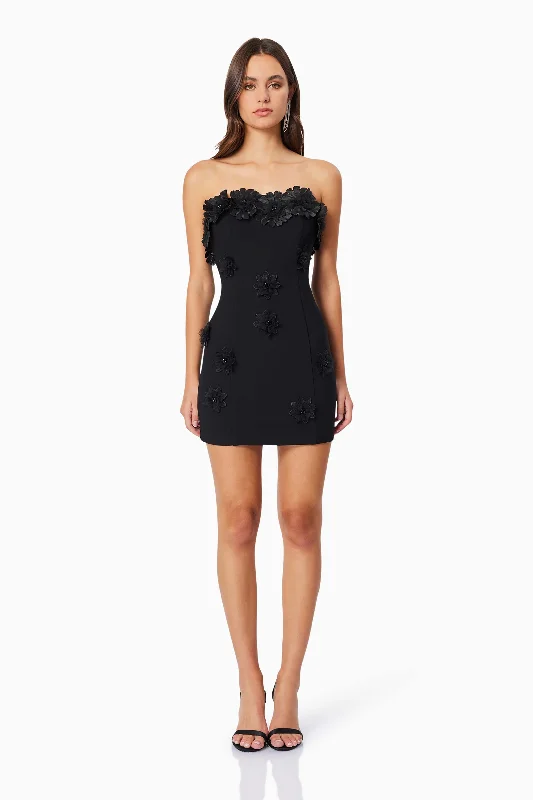 Charlotte Strapless Mini Dress in Black Fashionable Mini Dress with Frills