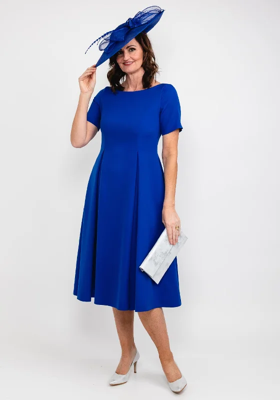 Coco Doll Cade Box Pleat Midi Dress, Royal Blue Chic Floral Print Midi Dress