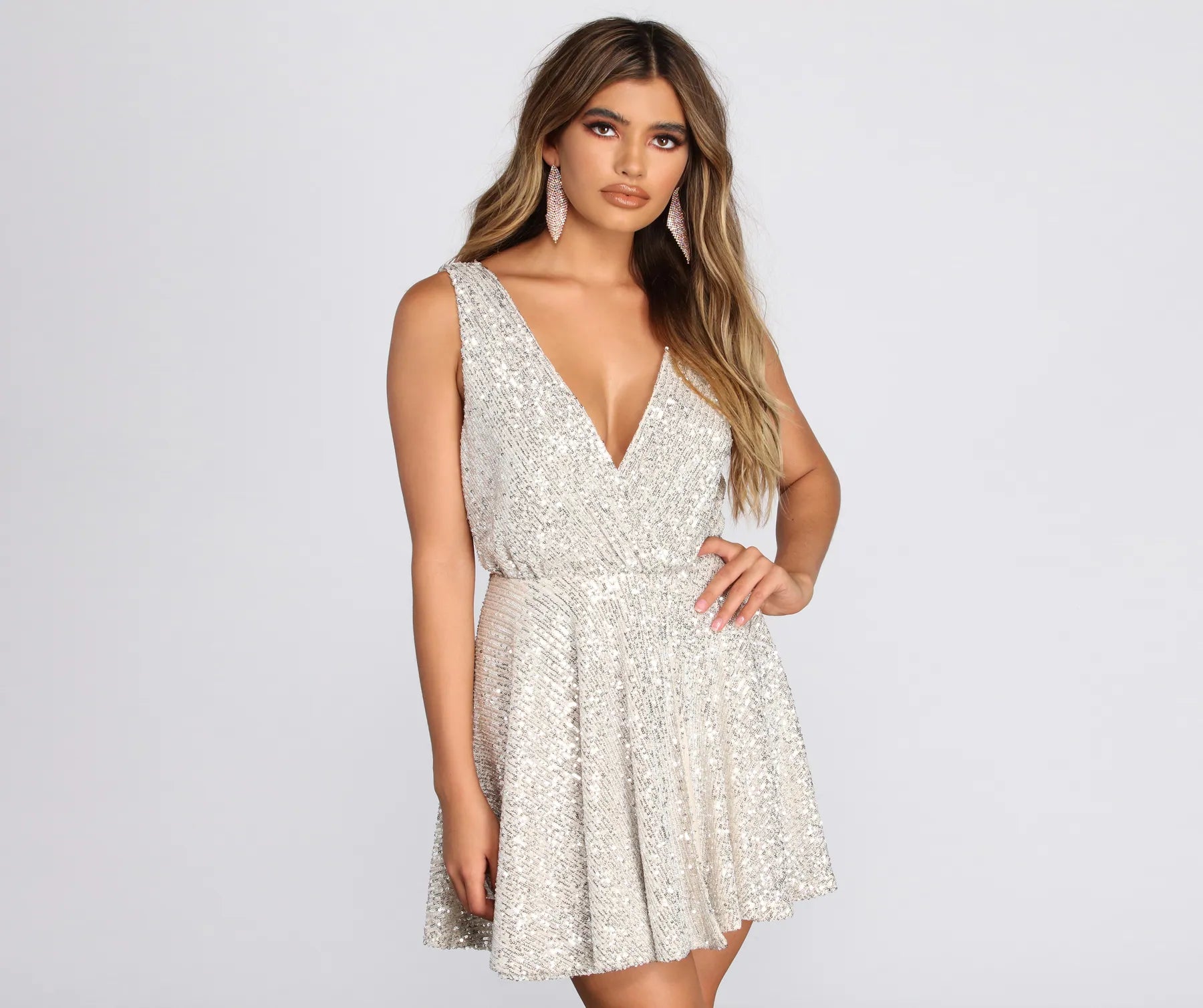 Dakota Sequin Wrap Mini Dress Trendy A-Line Mini Dress