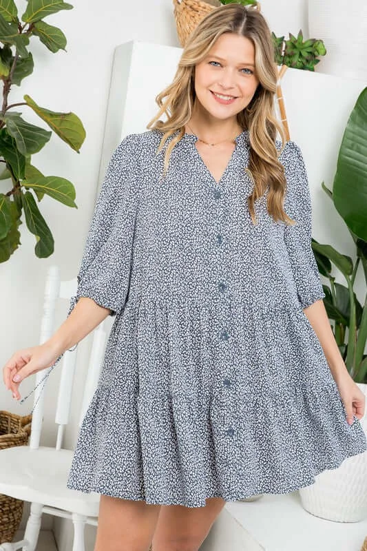 Dot Button Down Tiered Mini Dress Fashionable Off-Shoulder Mini Dress