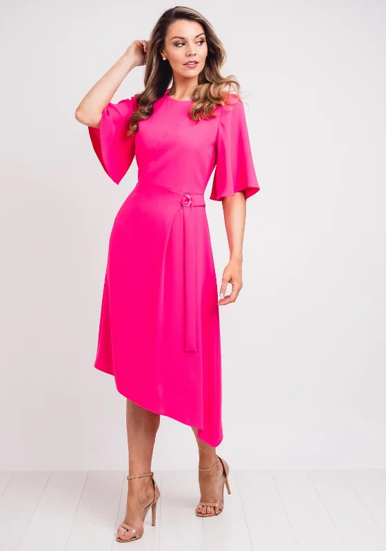 Ella Boo Belt Trim A-Line Midi Dress, Hot Pink Comfortable Draped Midi Dress