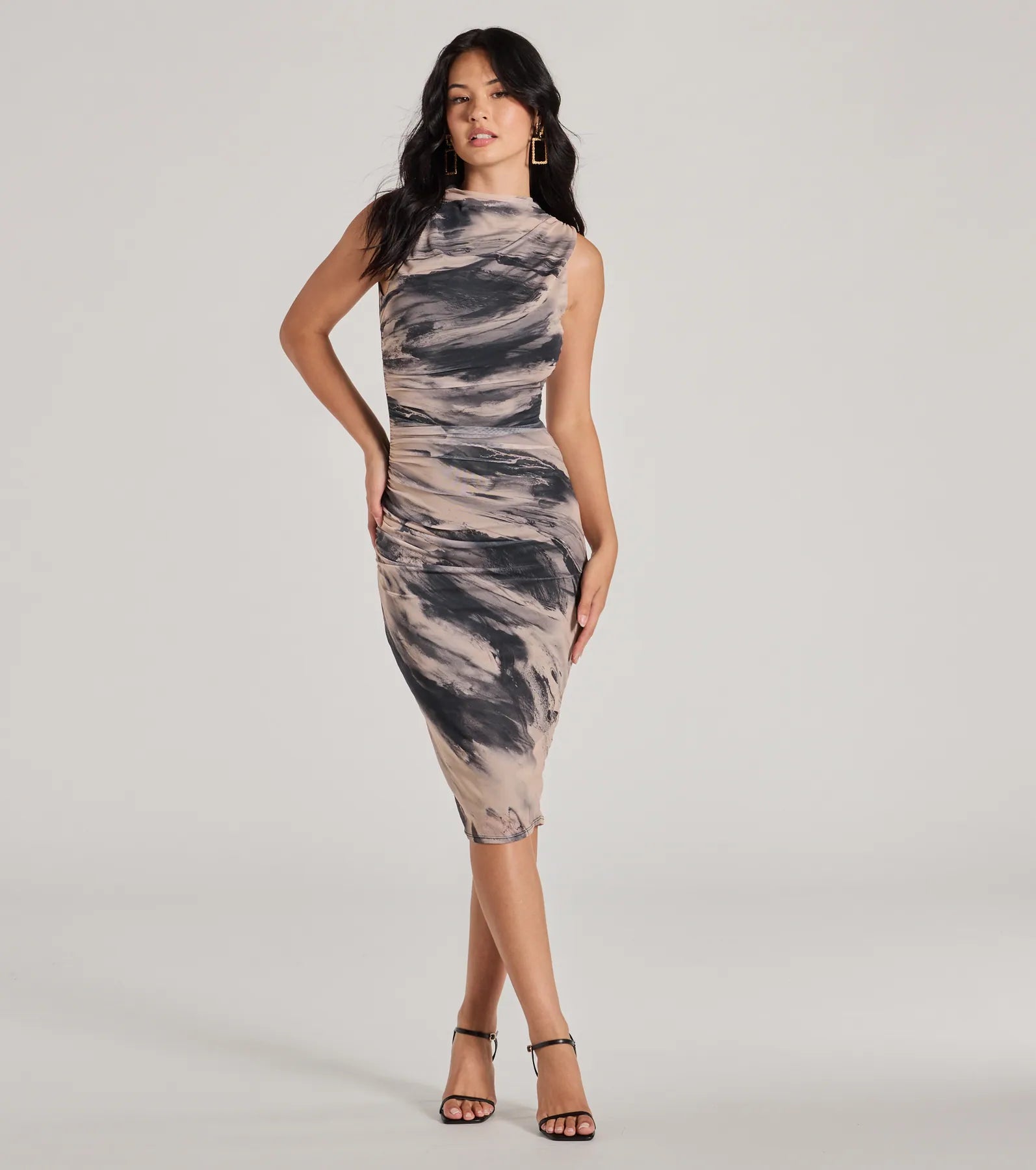 Endlessly Effortless Crew Neck Abstract Midi Dress Cozy A-Line Midi Dress