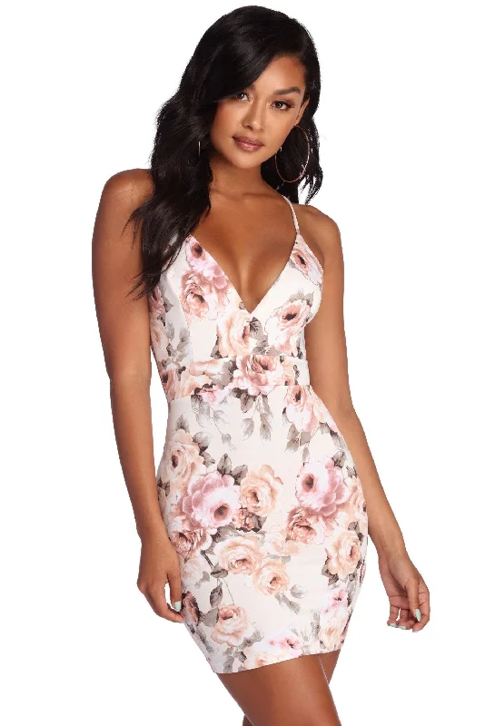 Fab In Floral Lace Back Mini Dress Chic Mini Dress with V-Neck