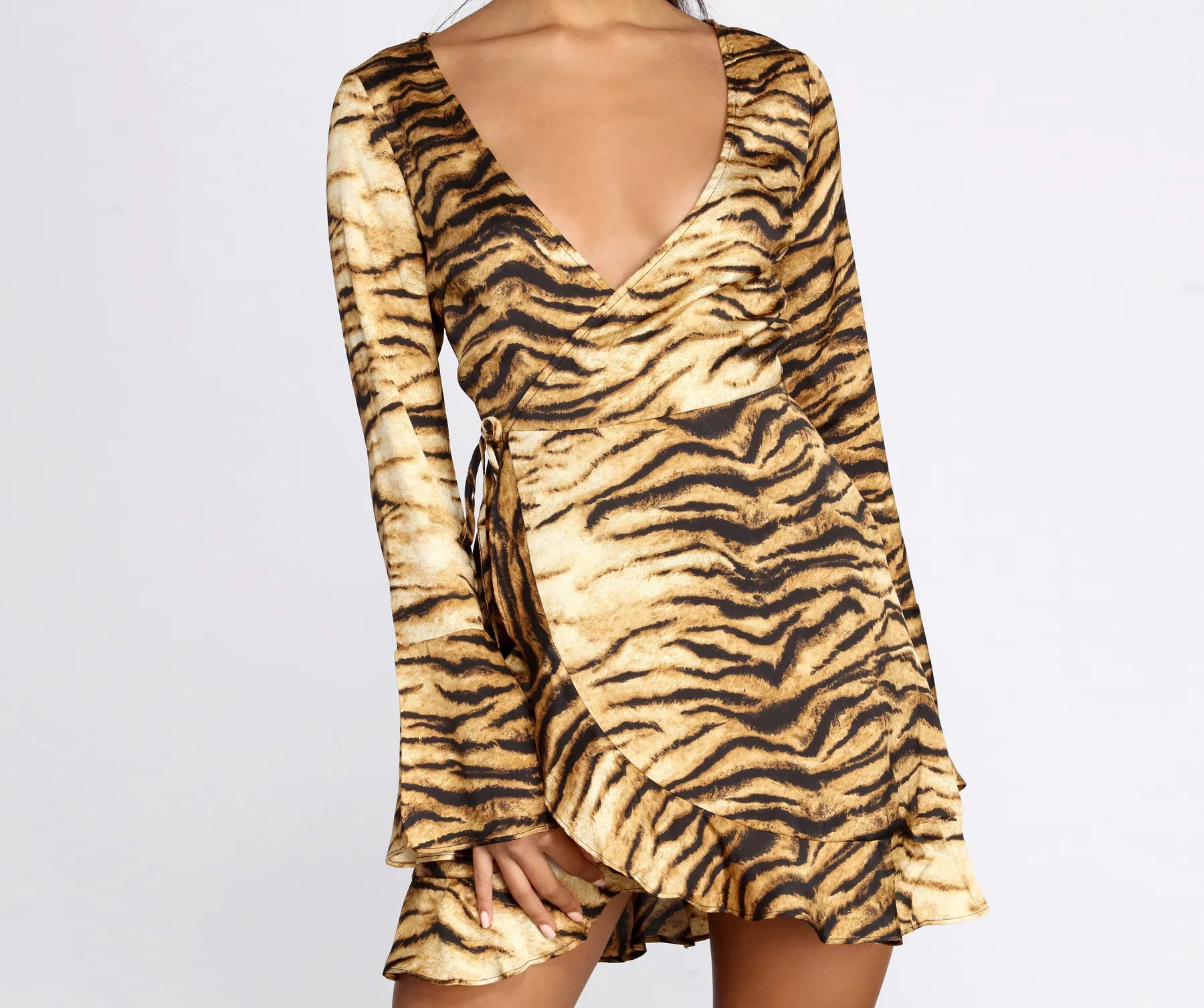 Fierce And Fiesty Wrap Mini Dress Trendy Crossover Mini Dress