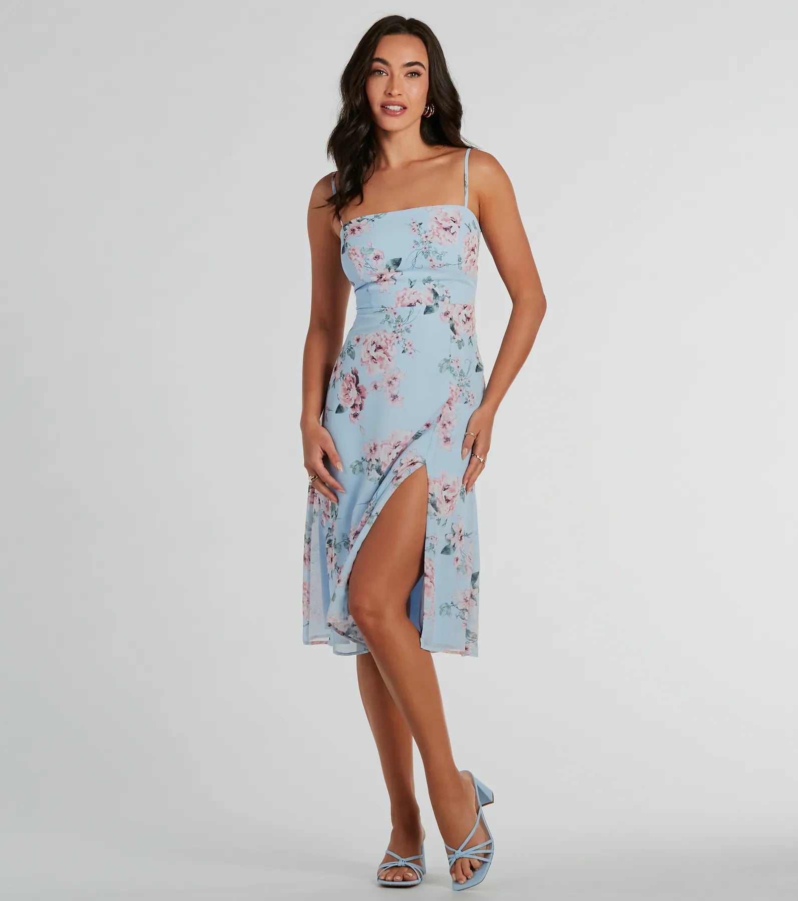 Floral Beauty Chiffon A-Line Midi Dress Chic Bohemian Midi Dress