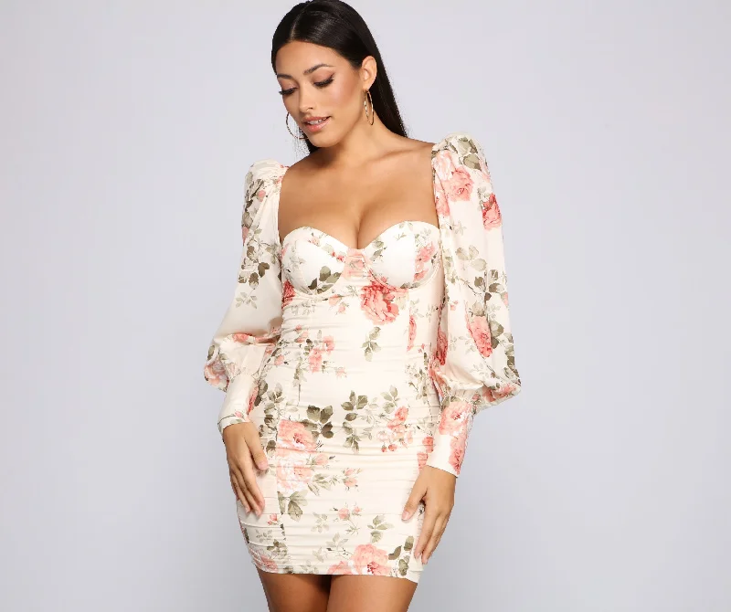 Floral Bloom Chiffon Mini Dress Comfortable Off-Shoulder Mini Dress