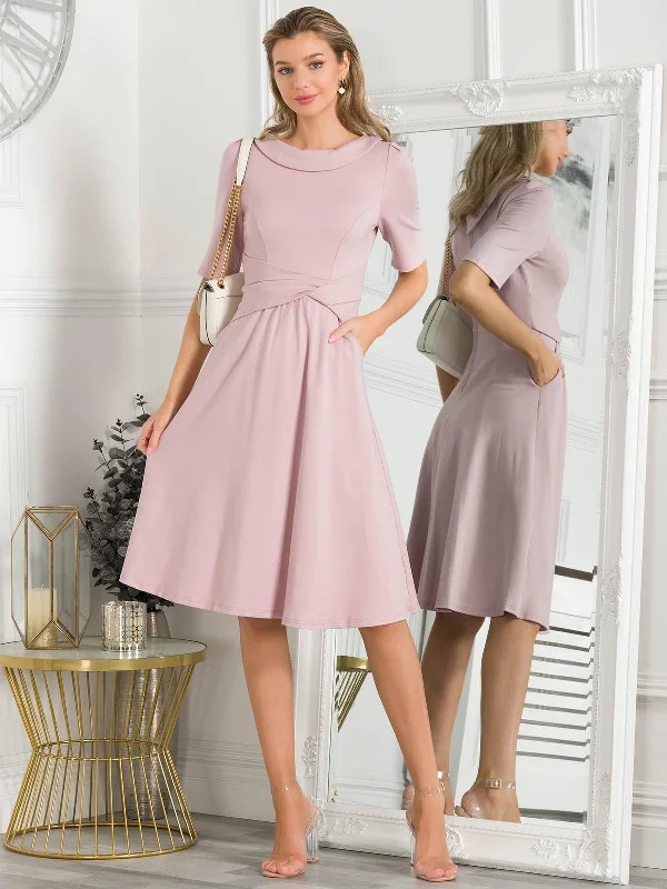 Jolie Moi Fold Over Fit and Flare Midi Dress, Heather Chic Off-Shoulder Midi Dress