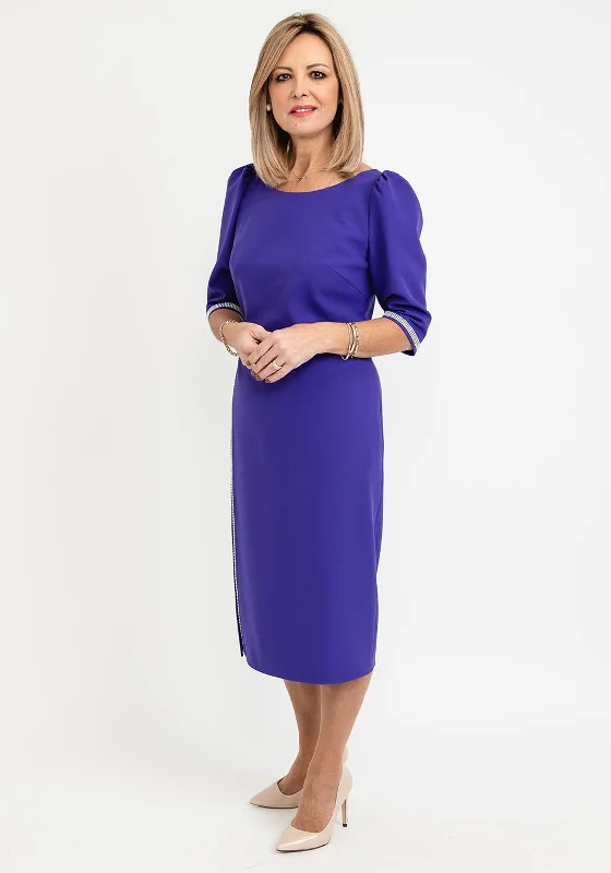 Gabriela Sanchez Crystal Detail Midi Dress, Purple Comfortable Button Front Midi Dress