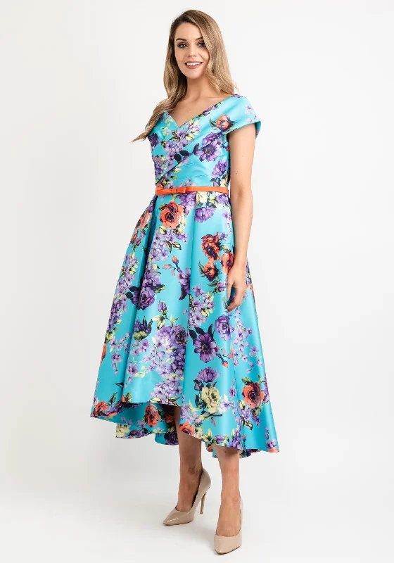 Gabriela Sanchez Vibrant Floral Midi Dress, Turquoise Multi Comfortable Wrap Midi Dress