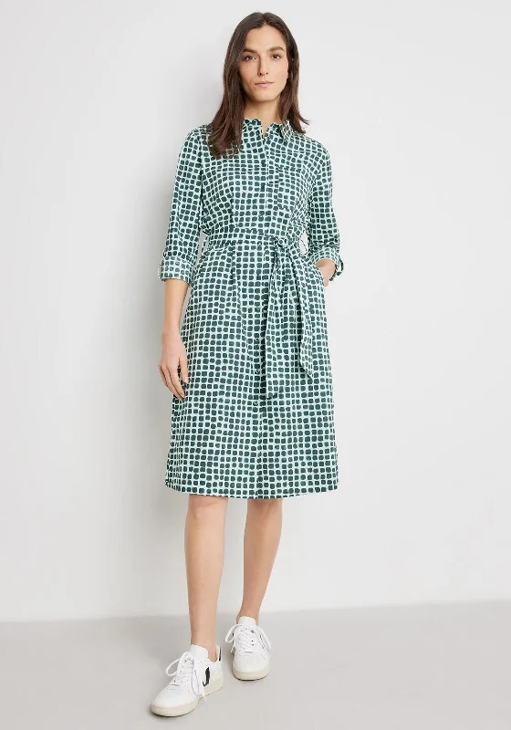 Gerry Weber Square Print Shirt Midi Dress, Green Trendy Shift Midi Dress