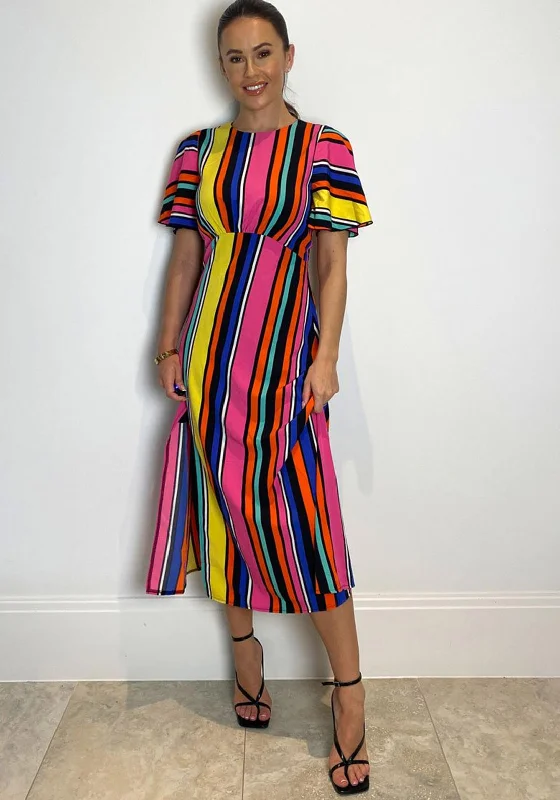 Girl In Mind Britney Colour Block Striped Midi Dress, Multi Fashionable Pleated Midi Dress