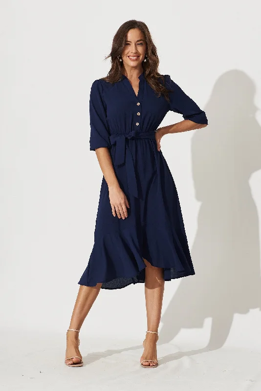 Jemimah Midi Dress In Navy Fashionable A-Line Midi Dress