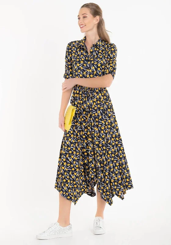 Jolie Moi Handkerchief Skirt Shirt Midi Dress, Yellow Multi Stylish Color Block Midi Dress