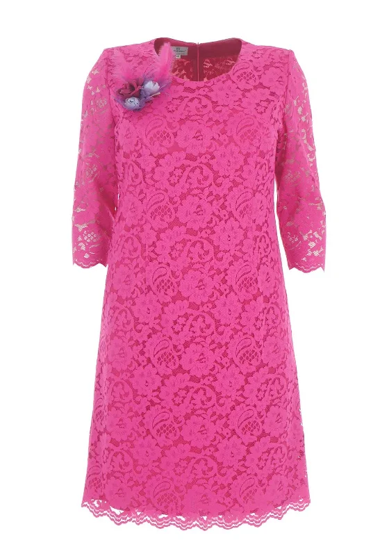 Jomhoy Dorotea Lace Midi Dress, Hot Pink Fashionable Pencil Midi Dress