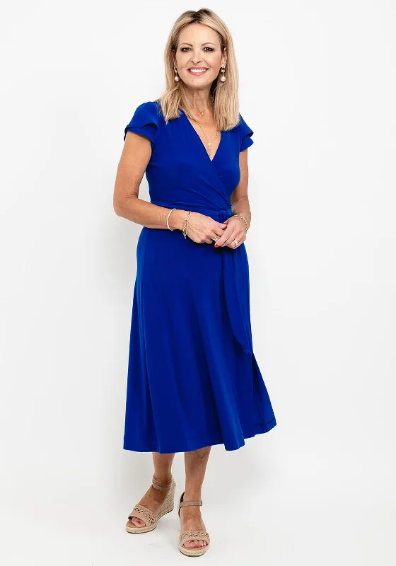 Joseph Ribkoff Wrap A-Line Midi Dress, Royal Blue Fashionable Skater Midi Dress