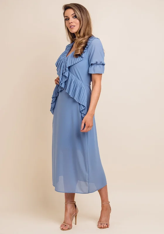 Jovonna Pleated Trim Open Back Midi Dress, Blue Fashionable One-Shoulder Midi Dress