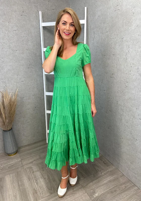 Jovonna Rina Tiered Midi Dress, Green Comfortable Knitwear Midi Dress