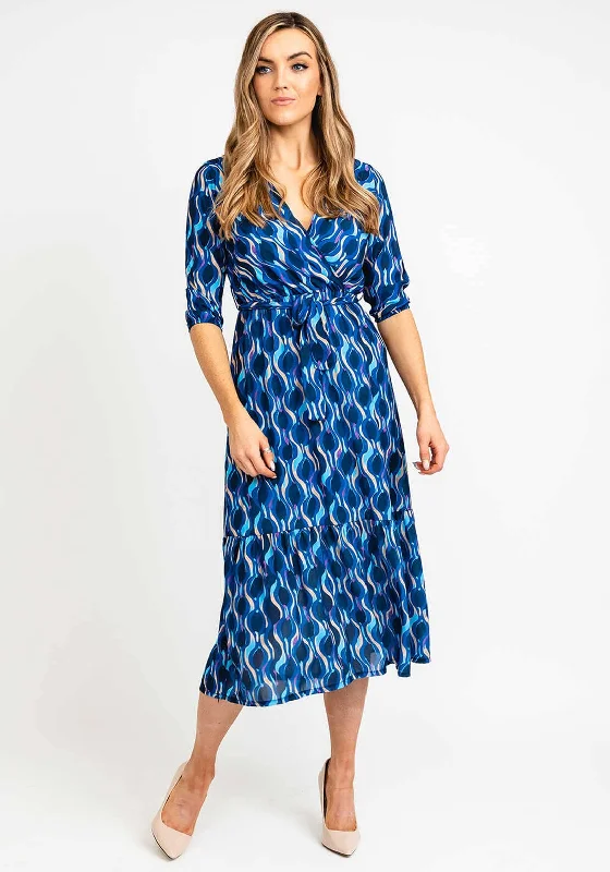 Kate & Pippa Boho Printed Midi Dress, Blue Fashionable Chiffon Midi Dress