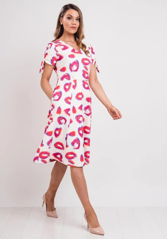 Kate Cooper Printed Flared Midi Dress, Cream Multi Comfortable Short Sleeve Midi Dress