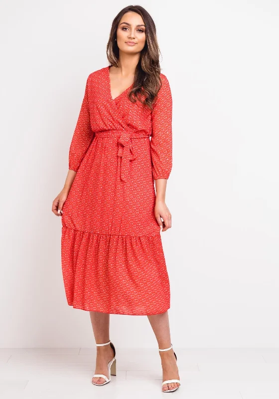 Kate + Pippa Boho Printed Midi Dress, Red Stylish Tiered Midi Dress