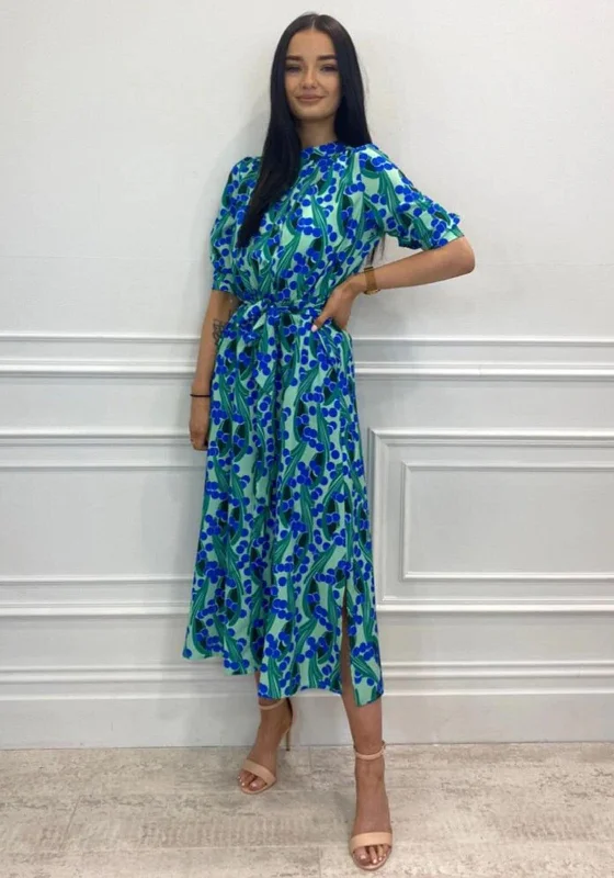 Kate & Pippa Capri Swirl & Dot Print Midi Dress, Green & Blue Cozy Tie-Dye Midi Dress