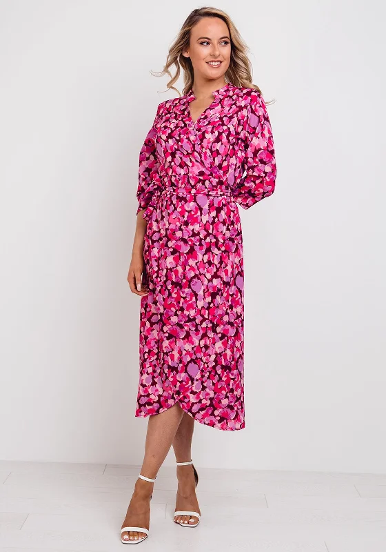 Kate & Pippa Sienna Wrap Midi Dress, Pink Elegant Floral Skirt Midi Dress