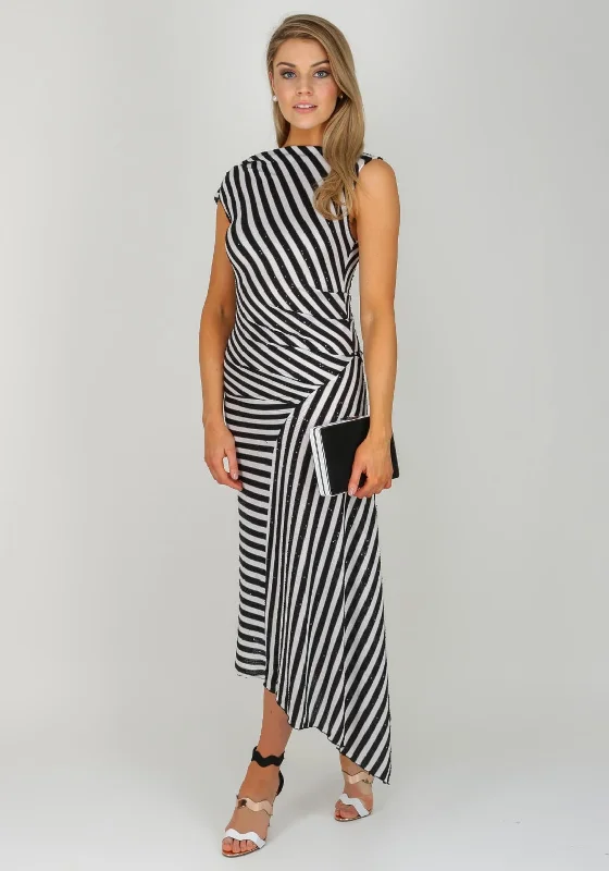 Kevan Jon Rhea Striped Midi Dress, Black & White Stylish High-Waisted Midi Dress