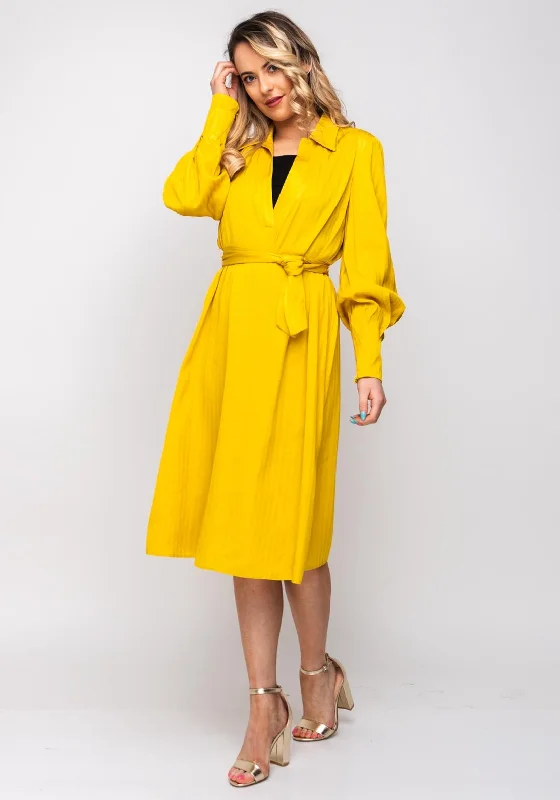 Lily Belted Tunic Midi Dress, Mustard Chic Bohemian Midi Dress