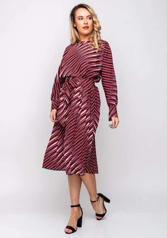 Lily Open Waist Striped Midi Dress, Red & Navy Comfortable Stretch Midi Dress