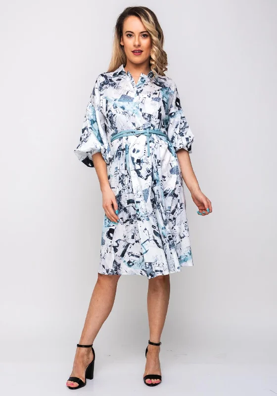 Lily Photographic Print A-Line Midi Dress, Grey Trendy Floral Wrap Midi Dress