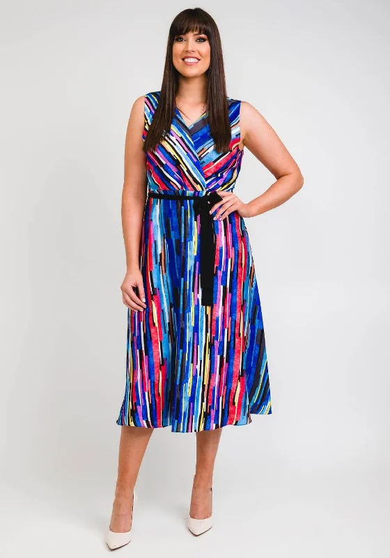 Lizabella Geometric Block Stripe Midi Dress, Blue Multi Comfortable Deep V Midi Dress