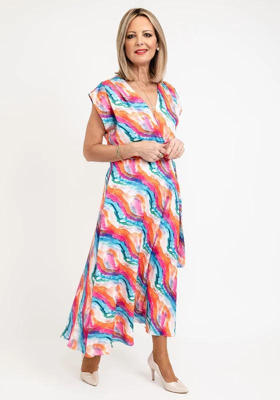 Lizabella V-neck Print Midi Dress, Multi Print Fashionable Plaid Midi Dress