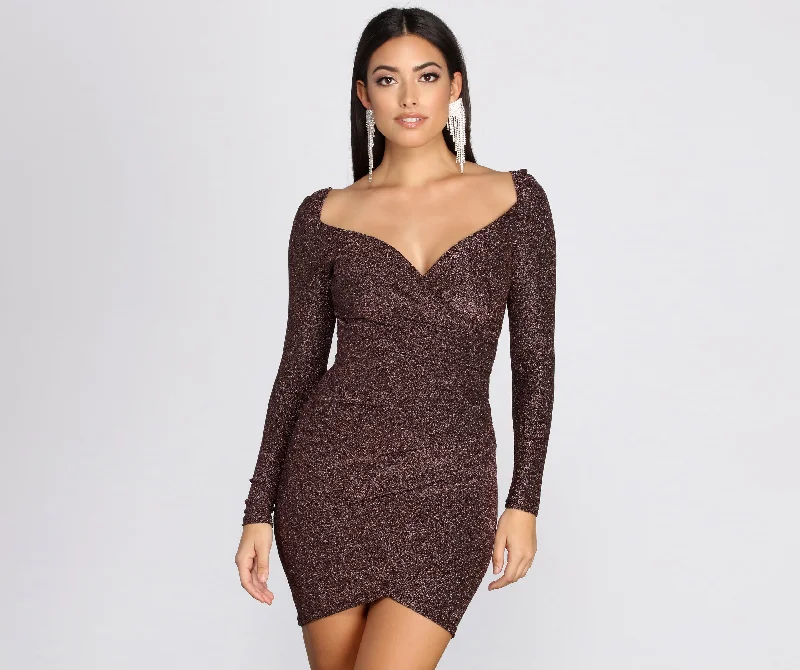 Long Sleeve Glitter Knit Mini Dress Elegant Tulle Mini Dress