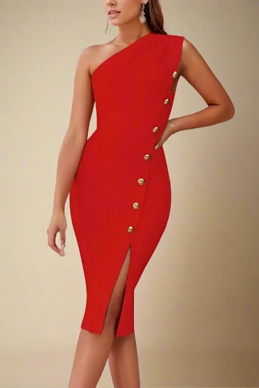 Mel Bodycon Midi Dress - Lipstick Red Elegant Maxi-Midi Hybrid Dress