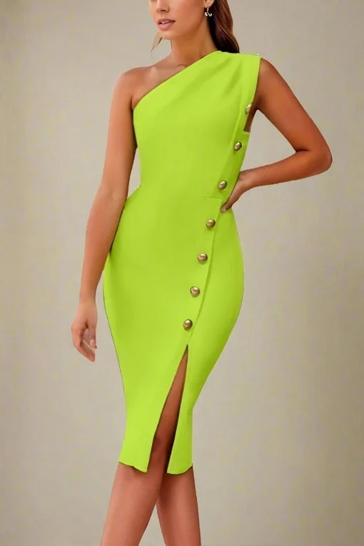 Mel Bodycon Midi Dress - Neon Green Fashionable Fitted Midi Dress