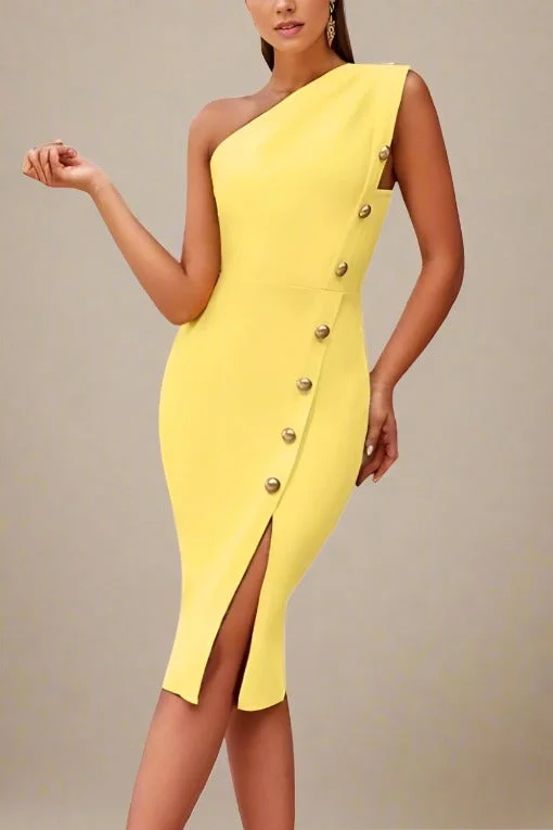 Mel Bodycon Midi Dress - Sun Yellow Elegant Satin Slip Midi Dress