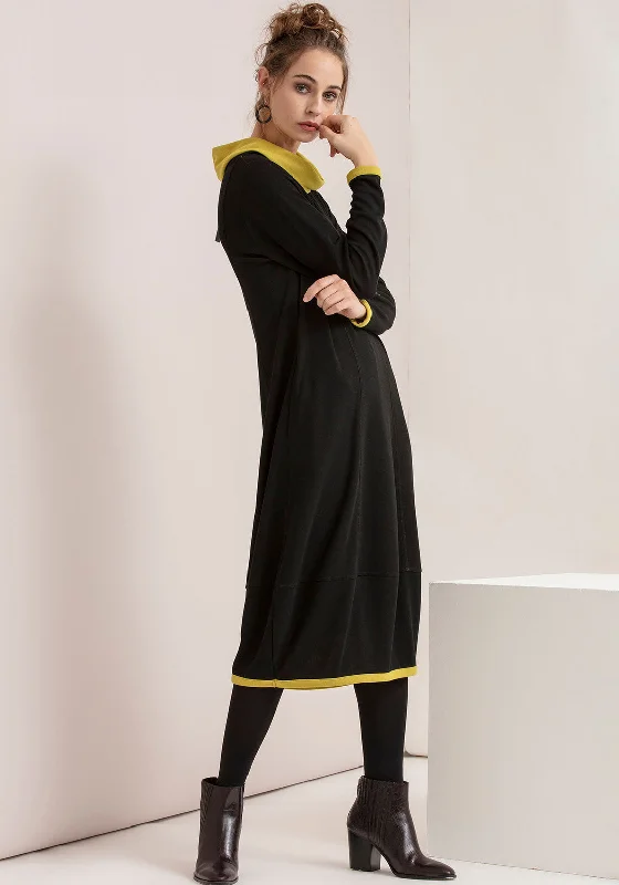 Naya Cowl Neck Jersey Midi Dress, Black & Lime Comfortable Button Front Midi Dress