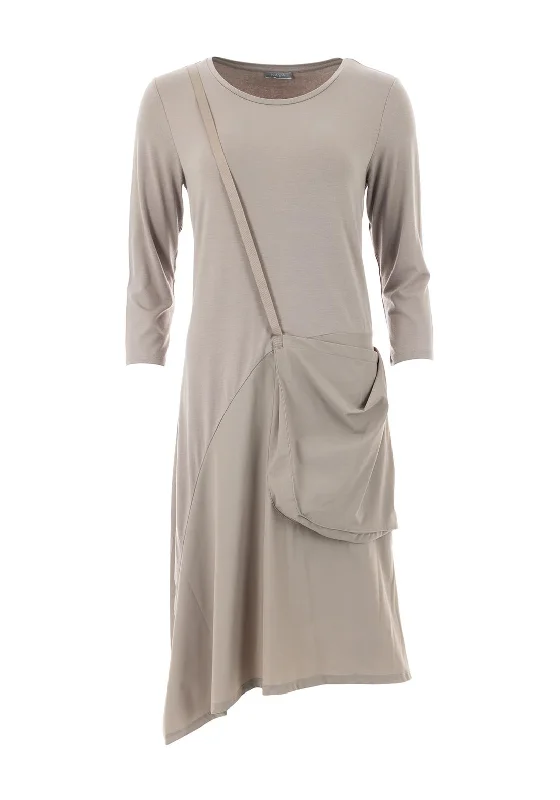 Naya Jersey Pocket Contrast Midi Dress, Stone Comfortable Sleeveless Midi Dress