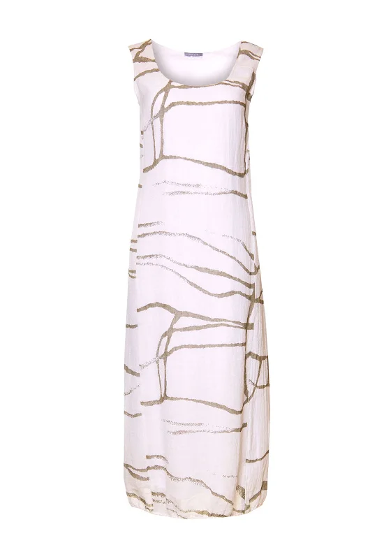 Naya Sleeveless Abstract Print Linen Midi Dress, White Fashionable Chiffon Midi Dress