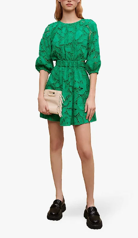 PAISLEY-EMBROIDERED MINI DRESS IN GREEN Trendy Mesh Mini Dress