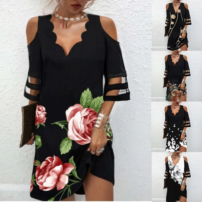 Pbong mid size graduation outfit romantic style teen swag clean girl ideas 90s latina aesthetic Summer V Neck Dress Women Casual Off Shoulder Lace Mesh Patchwork Beach Dress Elegant Floral Print Black Party Mini Dress Robe Elegant Vintage Mini Dress