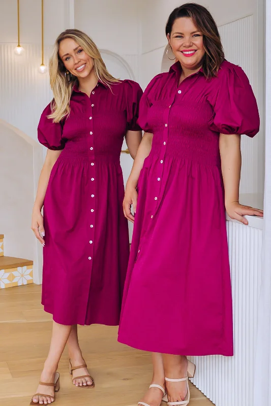 Samantha Midi Dress Magenta Comfortable Lace-Up Midi Dress