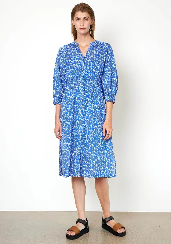 Second Female Dayly Volume Sleeve Shirt Midi Dress, Blue & White Stylish Halter Neck Midi Dress