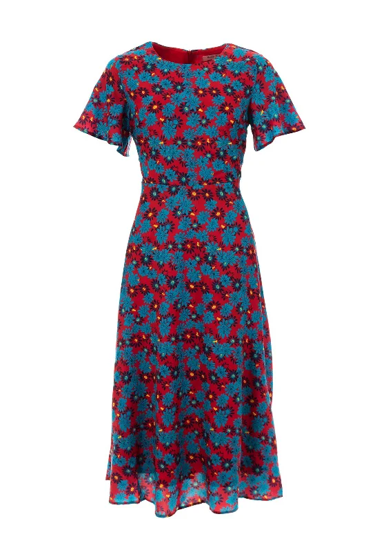 Seventy1 Angel Sleeve Daisy Print Midi Dress, Red Multi Fashionable A-Line Midi Dress