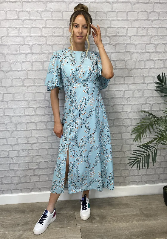 Seventy1 Blossom Print Midi Dress, Mint Green Trendy Fit-and-Flare Midi Dress