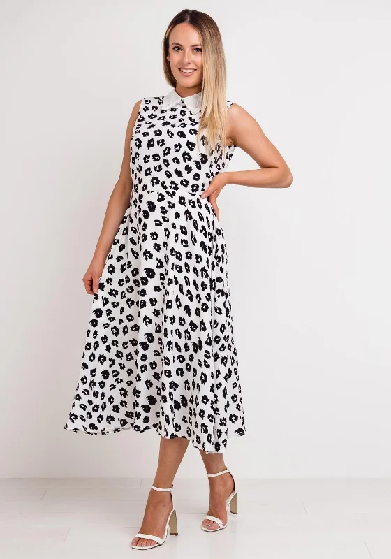 Seventy1 Monochrome Print Midi Dress, White Classic Black Midi Dress