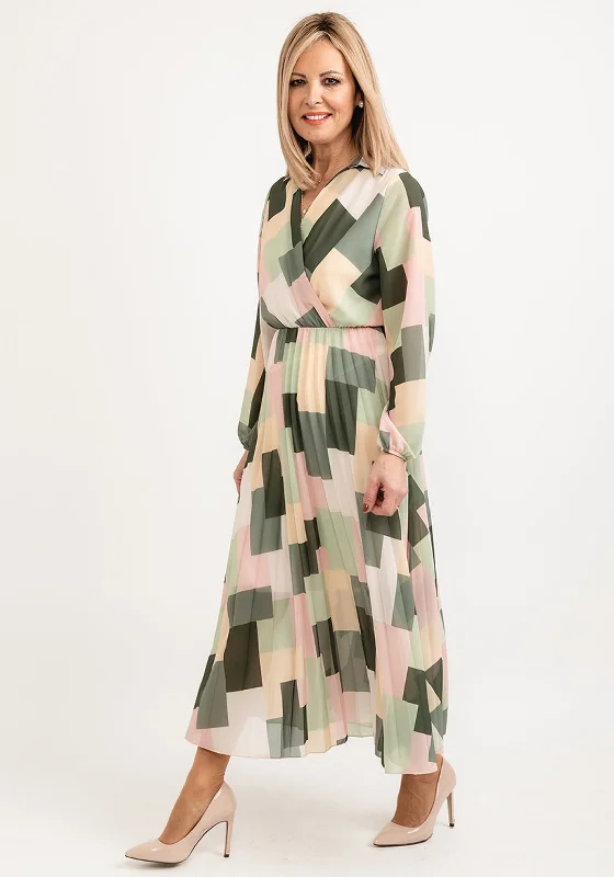 Seventy1 One Size Pastel Print Midi Dress, Green Multi Trendy Ruffle Hem Midi Dress