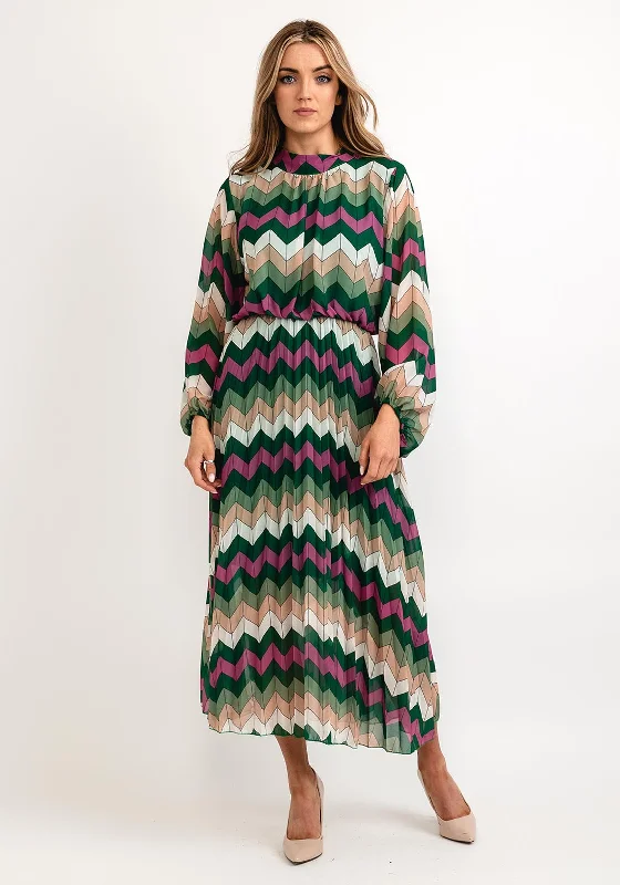 Seventy1 One Size Patterned Blouson Waist Midi Dress, Green Multi Fashionable Plaid Midi Dress